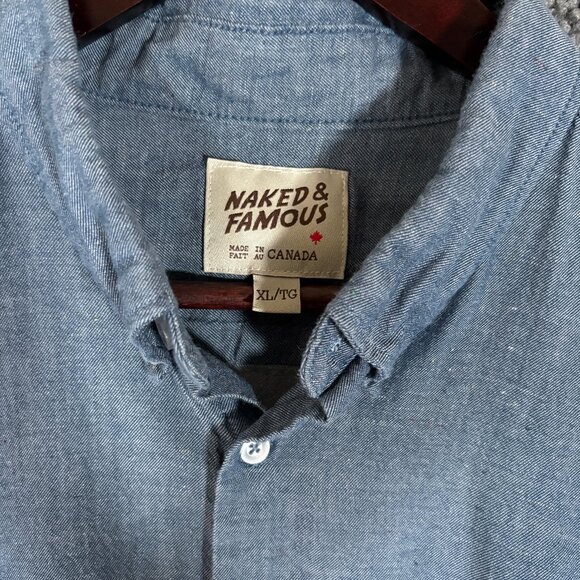 Naked & Famous Japanese Cotton Chambray Button Down Shirt - Men's Size XL - Blue - Picture 2 of 6